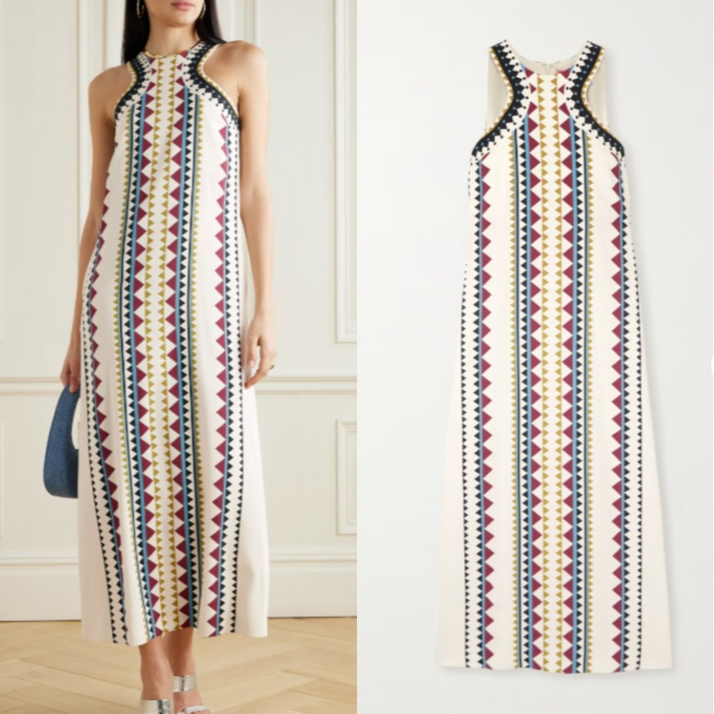 La DoubleJ Racer Dress Crepe de Chine Placee Geometric Print Maxi Cream L $890